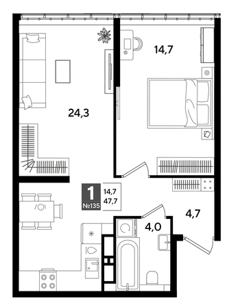 
  Продается 1-комн. квартира 46.9 м², в ЖК ДОГМА ПАРК, лит 20. Фото 1.