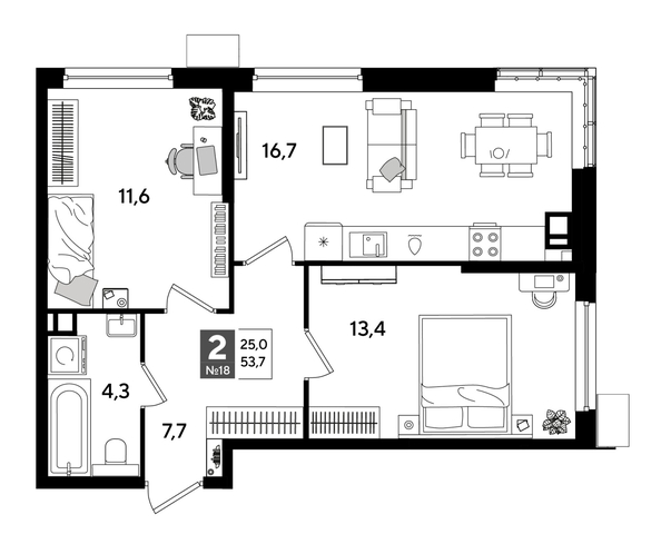 
  Продается 2-комн. квартира, 53.7 м², ЖК DOGMA PARK (Догма парк), литера 18
. Фото 1.