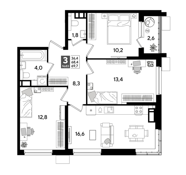 
  Продается 3-комн. квартира, 69.7 м², ЖК DOGMA PARK (Догма парк), литера 18
. Фото 1.