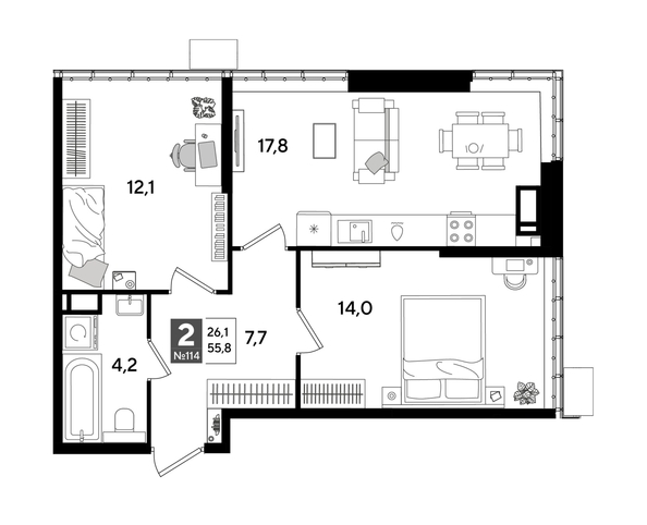 
  Продается 2-комн. квартира, 55.8 м², ЖК DOGMA PARK (Догма парк), литера 18
. Фото 1.