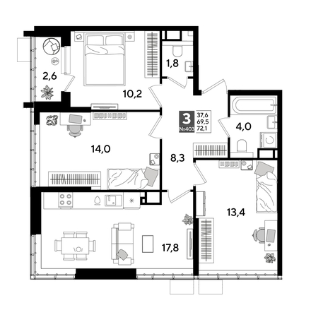 
  Продается 3-комн. квартира, 72.1 м², ЖК DOGMA PARK (Догма парк), литера 18
. Фото 1.