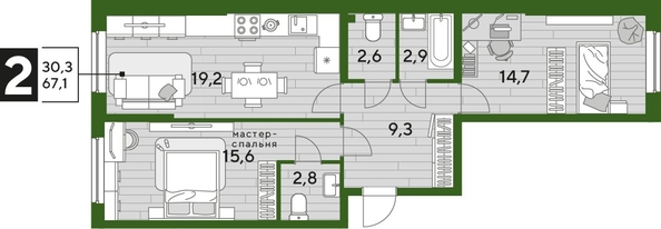 
  Продается 2-комн. квартира, 67.1 м², ЖК DOGMA PARK (Догма парк), литера 21
. Фото 1.