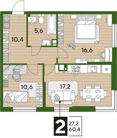 
  Продается 2-комн. квартира, 60.3 м², ЖК DOGMA PARK (Догма парк), литера 21
. Фото 1.