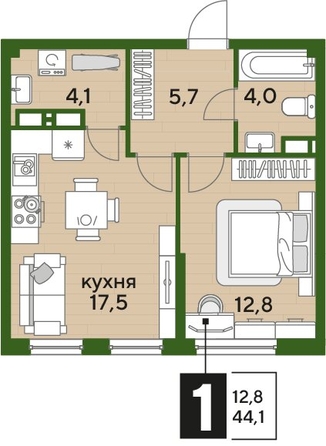
  Продается 1-комн. квартира, 44.1 м², ЖК DOGMA PARK (Догма парк), литера 22
. Фото 1.