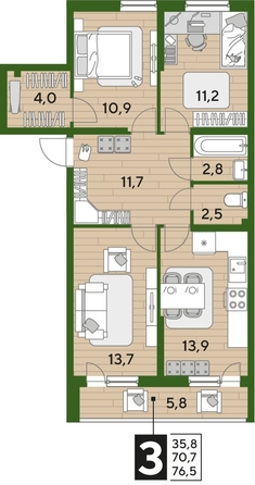 
  Продается 3-комн. квартира, 76.5 м², ЖК DOGMA PARK (Догма парк), литера 22
. Фото 1.
