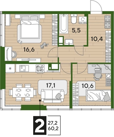 
  Продается 2-комн. квартира, 60.2 м², ЖК DOGMA PARK (Догма парк), литера 22
. Фото 1.