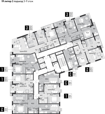 
  Продается 2-комн. квартира, 63.5 м², ЖК Парк Победы 2, литера 19
. Фото 2.