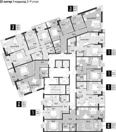 
  Продается 1-комн. квартира, 48.8 м², ЖК Парк Победы 2, литера 21
. Фото 2.