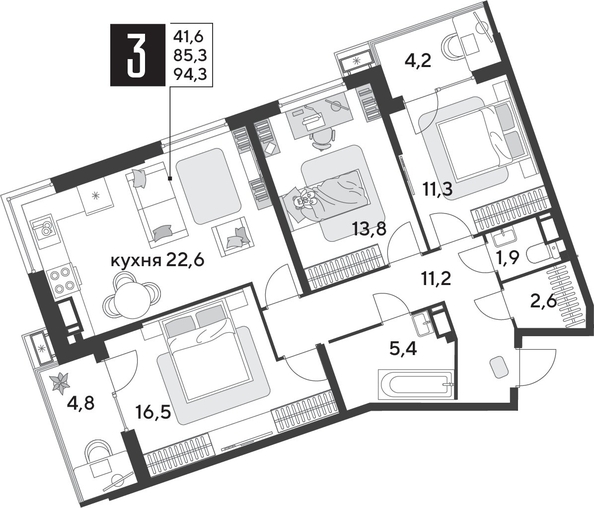 
  Продается 3-комн. квартира 94.3 м², в ЖК Парк Победы 2, литера 28. Фото 3.
