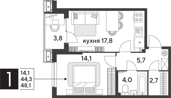 
  Продается 1-комн. квартира, 48.1 м², ЖК Парк Победы 2, литера 28
. Фото 1.