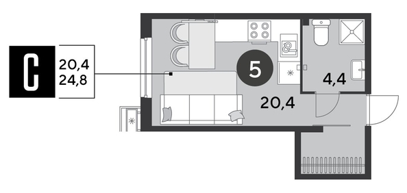 
  Продается студия, 24.8 м², ЖК Парк Победы 2, литера 6
. Фото 1.