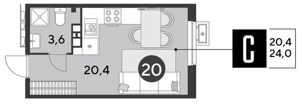 
  Продается студия, 24 м², ЖК Парк Победы 2, литера 6
. Фото 1.