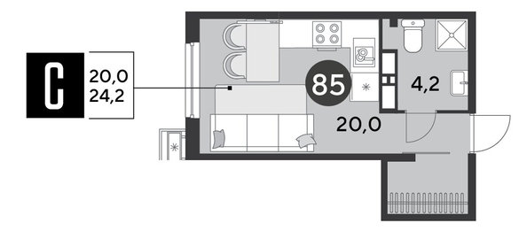
  Продается студия, 24.2 м², ЖК Парк Победы 2, литера 6
. Фото 1.