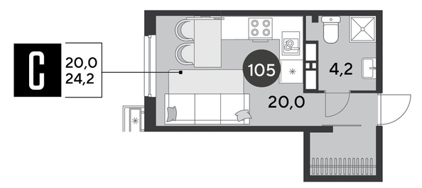 
  Продается студия, 24.2 м², ЖК Парк Победы 2, литера 6
. Фото 1.
