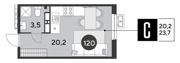 
  Продается студия 23.7 м², в ЖК Парк Победы 2, литера 6. Фото 1.
