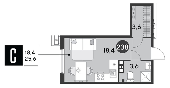 
  Продается студия 25.6 м², в ЖК Парк Победы 2, литера 6. Фото 1.