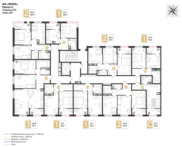 
  Продается 3-комн. квартира, 79.1 м², ЖК REEDS (Ридз), литер 6
. Фото 2.