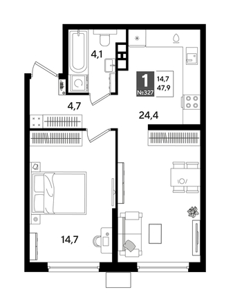 
  Продается 1-комн. квартира, 47.9 м², ЖК DOGMA PARK (Догма парк), лит 13
. Фото 1.