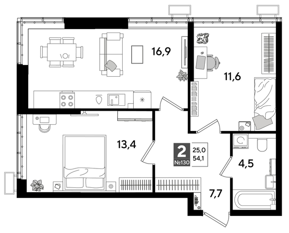 
  Продается 2-комн. квартира, 54.1 м², ЖК DOGMA PARK (Догма парк), литера 16
. Фото 1.