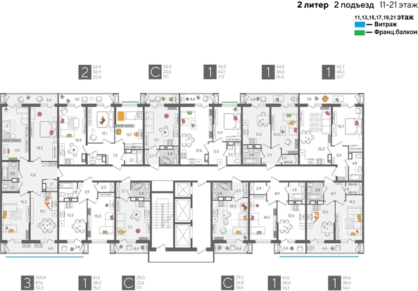 
  Продается 1-комн. квартира, 44.6 м², ЖК Рекорд 2, литера 2
. Фото 2.