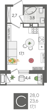 
  Продается студия, 28 м², ЖК Рекорд 2, литера 2
. Фото 1.