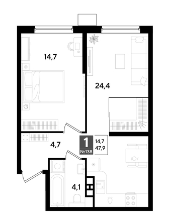 
  Продается 1-комн. квартира, 47.9 м², ЖК DOGMA PARK (Догма парк), литера 18
. Фото 1.