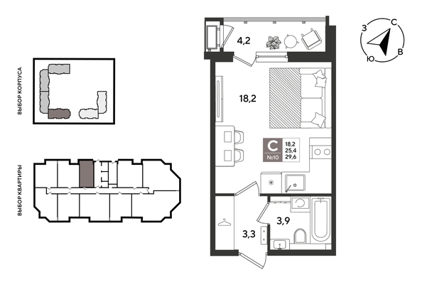 
  Продается студия 29.6 м², в ЖК Рекорд 2, литера 5. Фото 2.