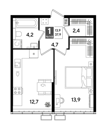 
  Продается 1-комн. квартира 37.6 м², в ЖК ДОГМА ПАРК, лит 20. Фото 1.