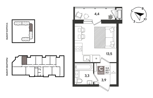 
  Продается студия 24.8 м², в ЖК Рекорд 2, литера 1. Фото 1.