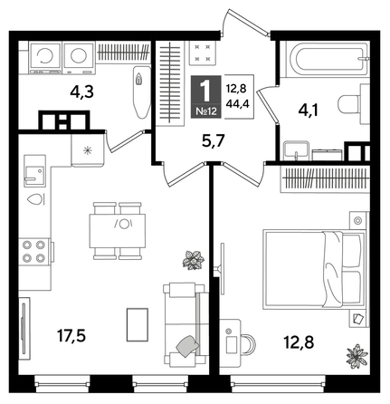
  Продается 1-комн. квартира 44.2 м², в ЖК ДОГМА ПАРК, лит 20. Фото 1.