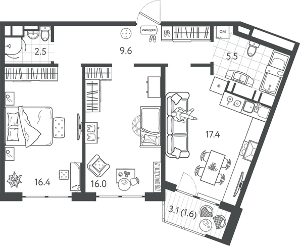 
  Продается 2-комн. квартира 68.45 м², в ЖК Все Свои ВИП, литер 7. Фото 1.