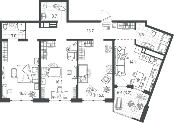 
  Продается 3-комн. квартира 91.55 м², в ЖК Все Свои ВИП, литер 7. Фото 1.