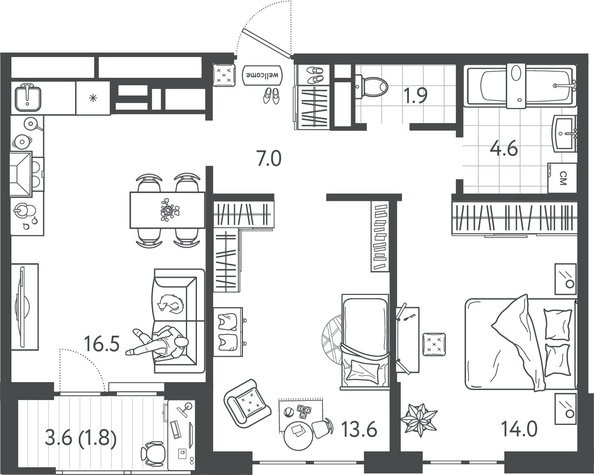 
  Продается 2-комн. квартира 58.8 м², в ЖК Все Свои ВИП, литер 7. Фото 1.