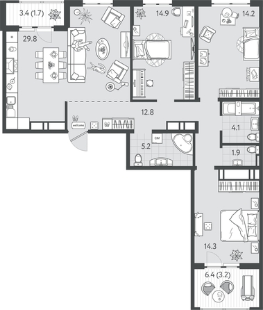 
  Продается 3-комн. квартира 101.8 м², в ЖК Все Свои ВИП, литер 7. Фото 1.