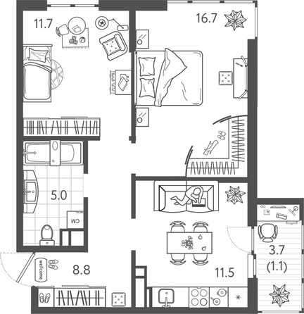
  Продается 2-комн. квартира 53.95 м², в ЖК Все Свои ВИП, литера 6. Фото 1.