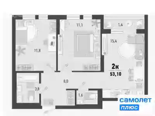
  Продается 2-комн. квартира 53.1 м², в ЖК Барса, 3В литер. Фото 11.