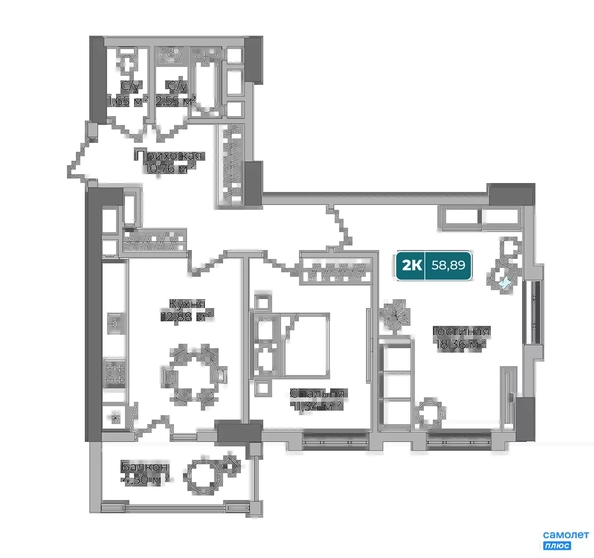 
  Продается 2-комн. квартира 58.9 м², в ЖК Золотой Берег, литер 1. Фото 16.