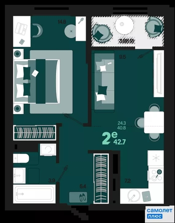 
  Продается 1-комн. квартира 42.7 м², в ЖК Первое место, квартал 1.1, литер 1. Фото 15.