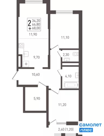 
  Продается 2-комн. квартира 68 м², в ЖК Югге, литера 6. Фото 10.