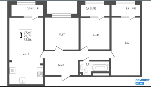 
  Продается 3-комн. квартира 83.06 м², в ЖК Югге, литера 6. Фото 10.