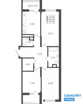 
  Продается 3-комн. квартира 87.7 м², в ЖК Югге, литера 6. Фото 10.