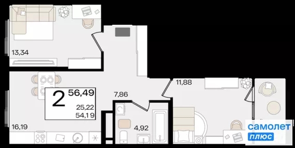 
  Продается 2-комн. квартира 56.5 м², в ЖК Патрики, литер 1.1. Фото 16.