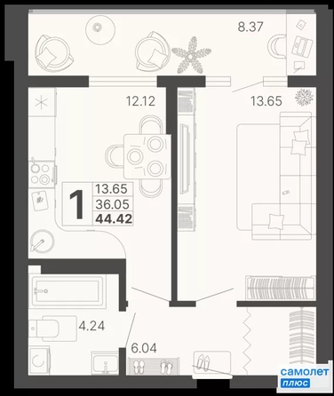 
  Продается 1-комн. квартира 44.4 м², в ЖК Светский лес, литер 4. Фото 21.