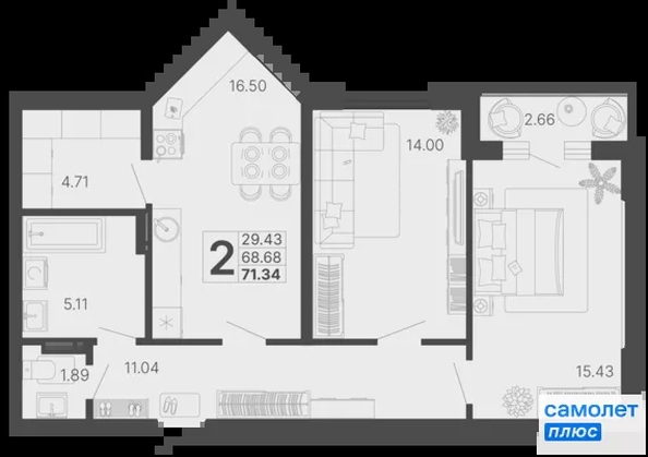 
  Продается 2-комн. квартира 71.34 м², в ЖК Светский лес, литер 4. Фото 21.