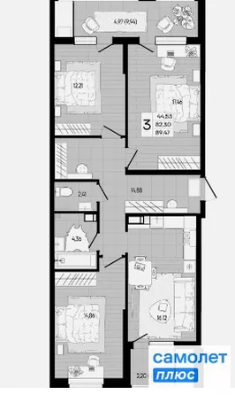 
  Продается 3-комн. квартира 89.5 м², в ЖК Форма, литер 1. Фото 7.