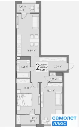 
  Продается 2-комн. квартира 67.3 м², в ЖК  Коллекция, дом «Время». Фото 15.