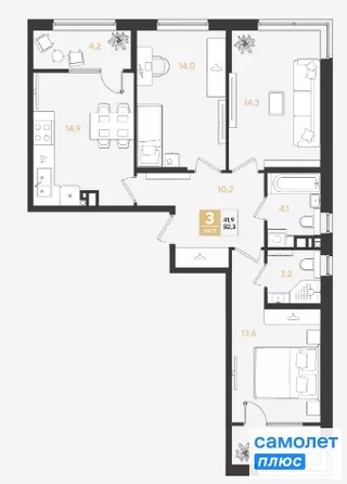 
  Продается 3-комн. квартира 82.3 м², в ЖК РИДЗ, литер 5. Фото 12.