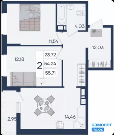 
  Продается 2-комн. квартира 55.7 м², в ЖК Дом 101. Фото 15.