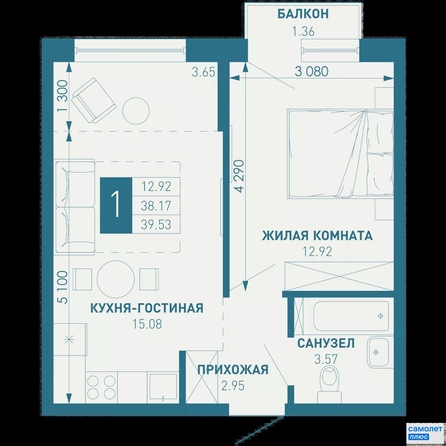 
  Продается 1-комн. квартира 39.53 м², в ЖК ИНАЧЕ в Молодежном, литер 1. Фото 15.