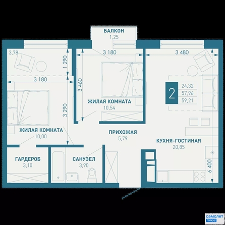 
  Продается 2-комн. квартира 59.2 м², в ЖК ИНАЧЕ в Молодежном, литер 1. Фото 15.